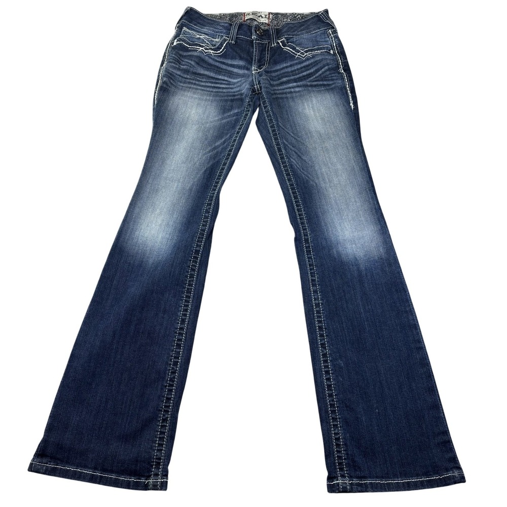 Ariat REAL Bootcut Jeans Womens 28 Blue Medium Wash Mid Rise Stretch Denim